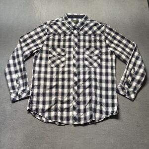 Helix Athletic Fit Mens XXL Western Plaid Front Snap Shirt Navy Gray White EUC